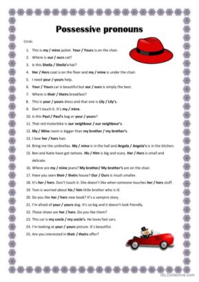 possessive pronouns printable worksheet