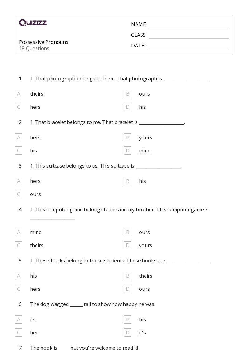 possessive pronouns printable worksheet