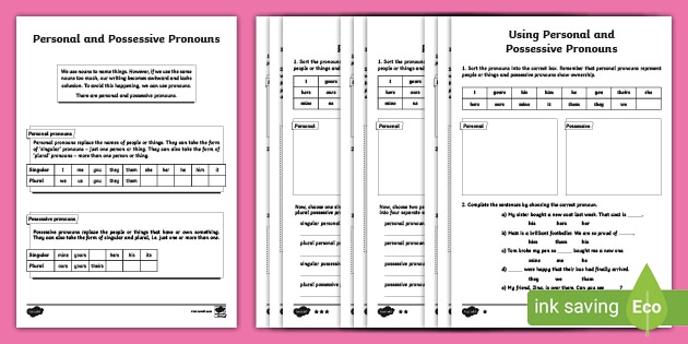 possessive pronouns printable worksheet
