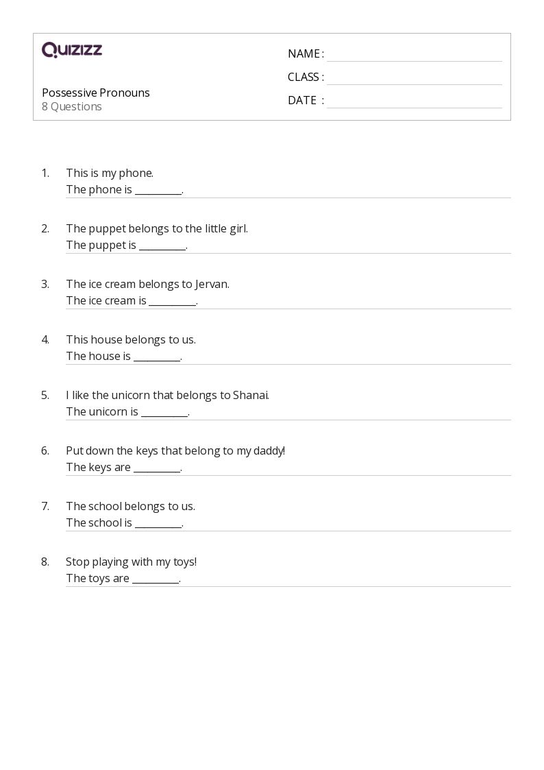 50+ Possessive Pronouns worksheets for 1st Grade on Quizizz | Free ...