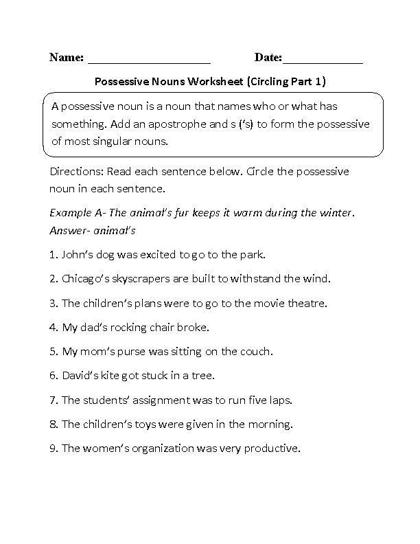 possessives worksheet high school