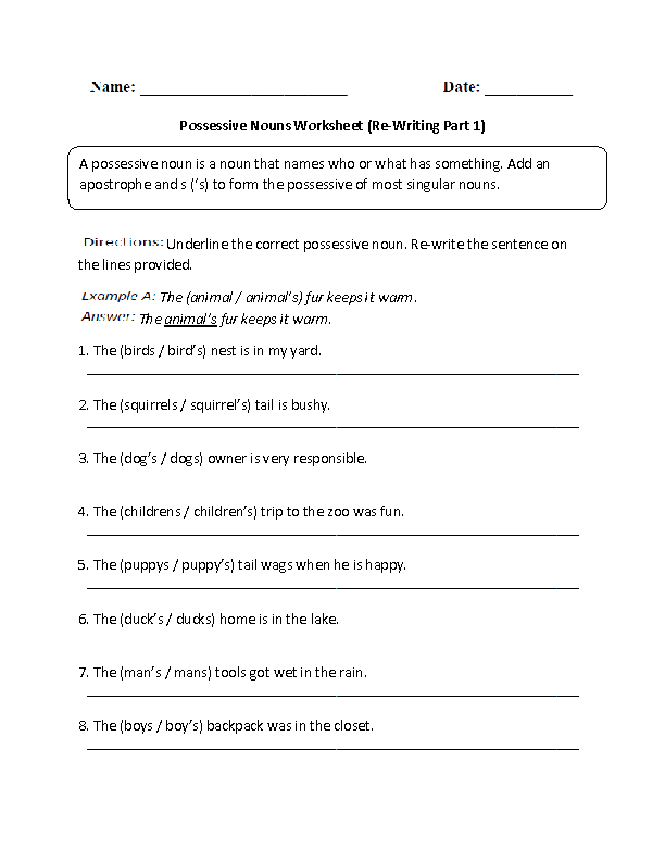 possessives worksheet high school