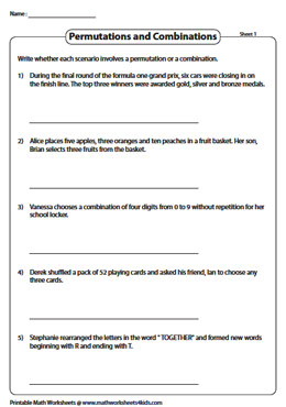 Permutation and Combination Worksheets