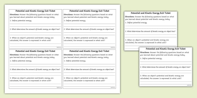 potential and kinetic energy worksheet 6th grade