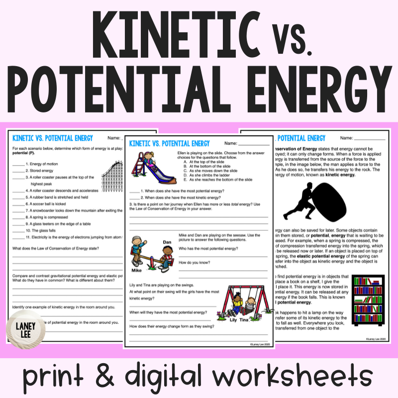 Kinetic vs. Potential Energy - Reading Comprehension Worksheets