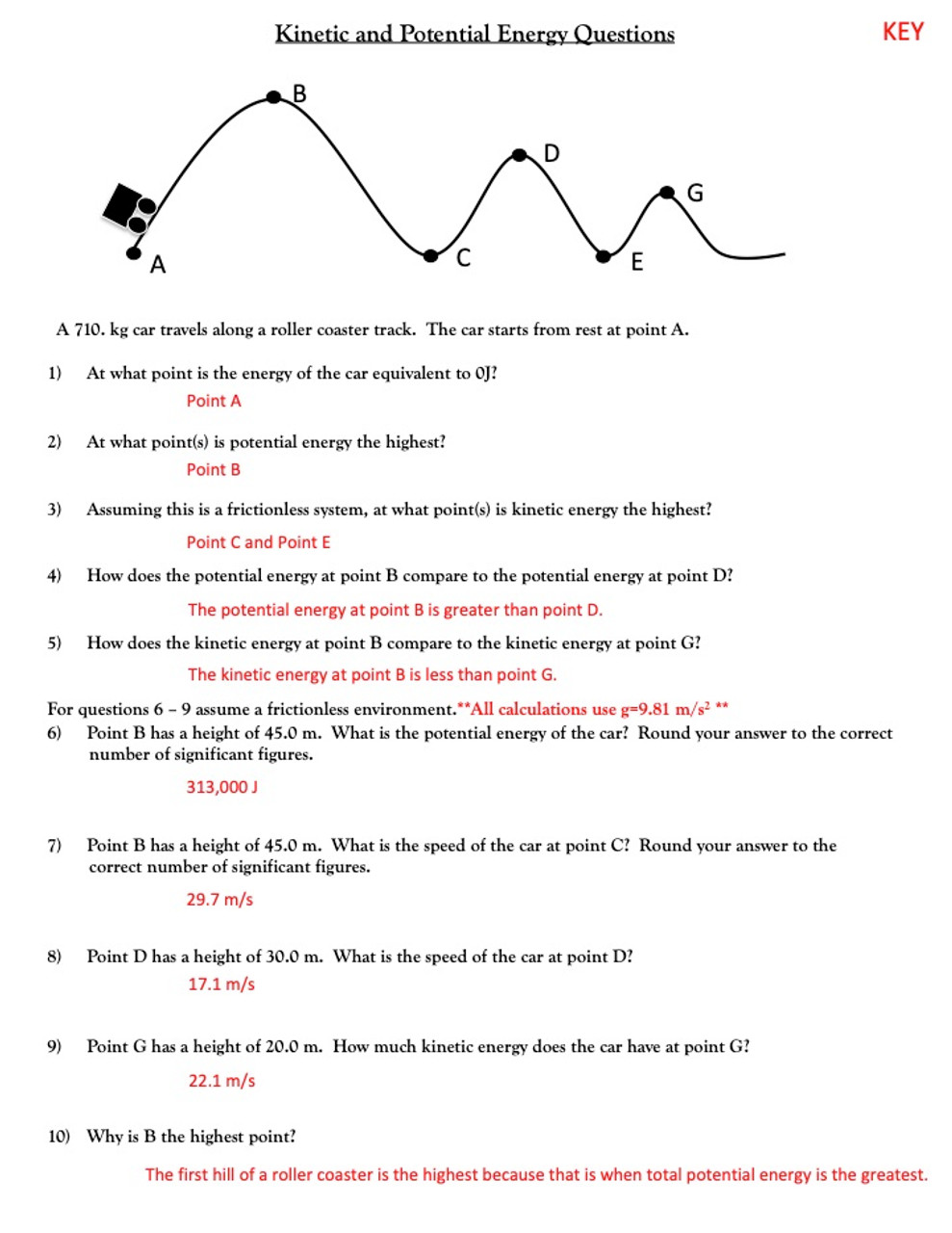 potential vs kinetic energy worksheet answers