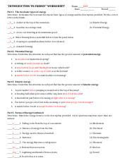 potential vs kinetic energy worksheet answers