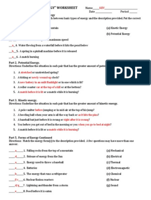 potential vs kinetic energy worksheet answers