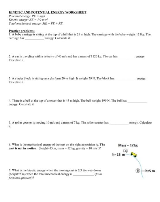 potential vs kinetic energy worksheet answers