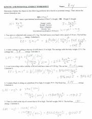 potential vs kinetic energy worksheet answers