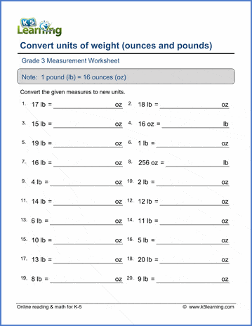 pounds and ounces worksheet