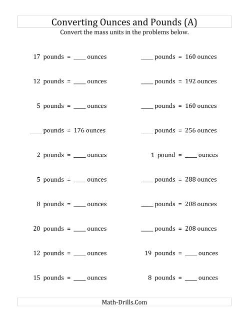 Convert Between Ounces and Pounds (A)