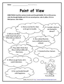 Point of View Worksheet for 3rd Grade | Lesson Planet