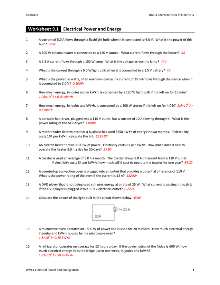 power in flowing energy worksheet answers