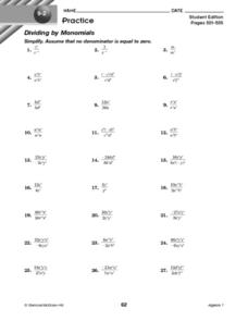 power of monomials worksheet