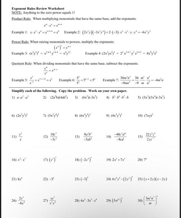 power of monomials worksheet