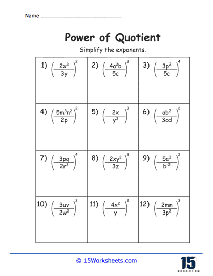 power of products and quotients worksheet