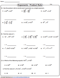 Laws of Exponents Worksheets