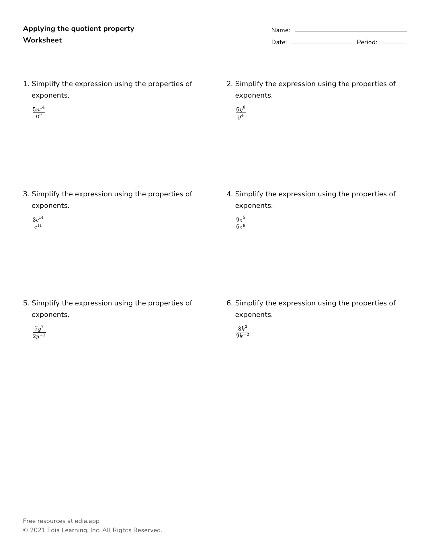power to a power exponents worksheet
