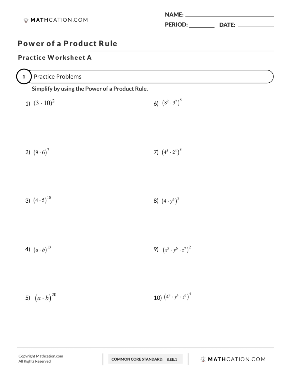 power to a power worksheet