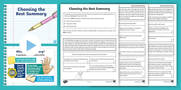 Choose the Best Summary Worksheet &  PowerPoint Pack