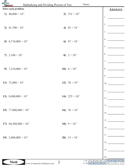 powers of 10 exponents worksheet