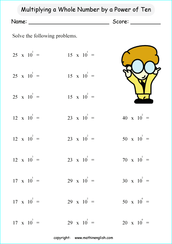powers of 10 exponents worksheet