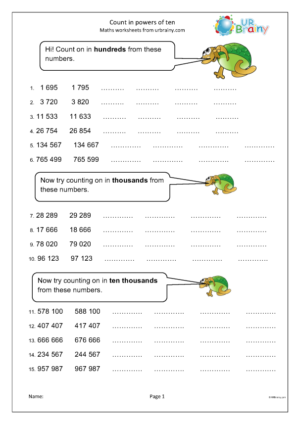 Count in powers of 10 - Number and Place Value by URBrainy.com
