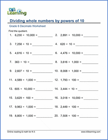 powers of 10 worksheet
