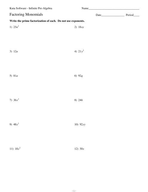 powers of monomials worksheet