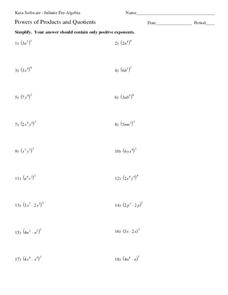Powers of Products and Quotients Worksheet for 8th - 10th Grade ...
