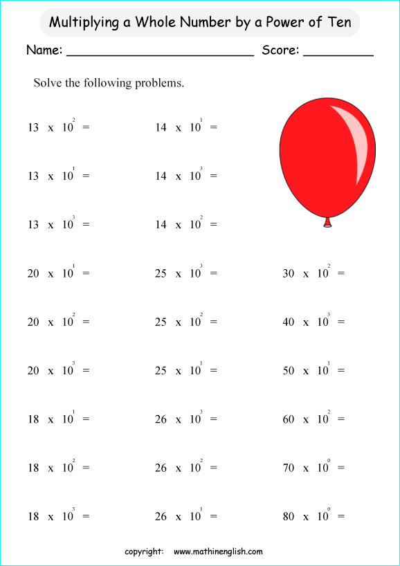 powers of ten exponents worksheet 5th grade