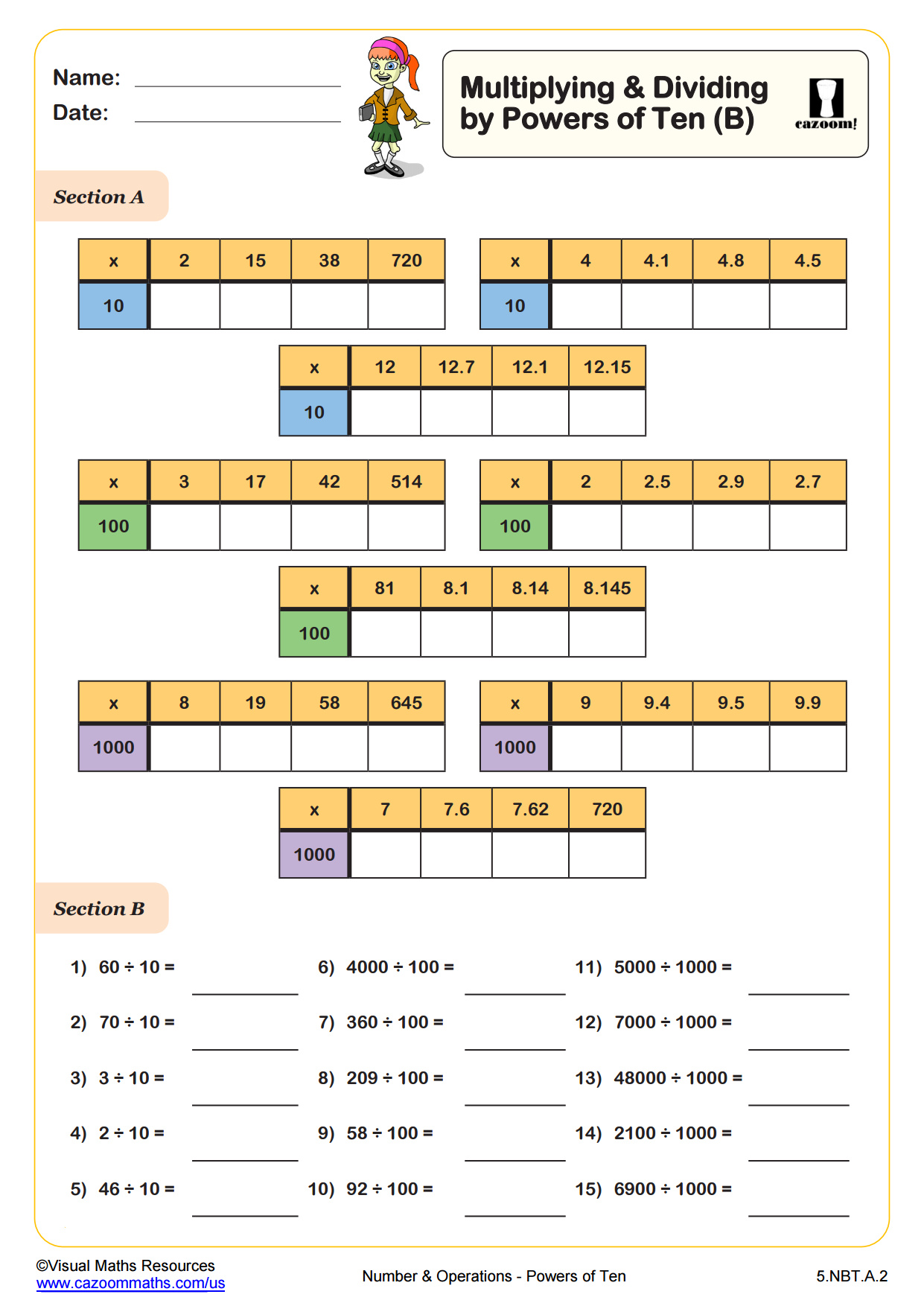 powers of ten exponents worksheet 5th grade