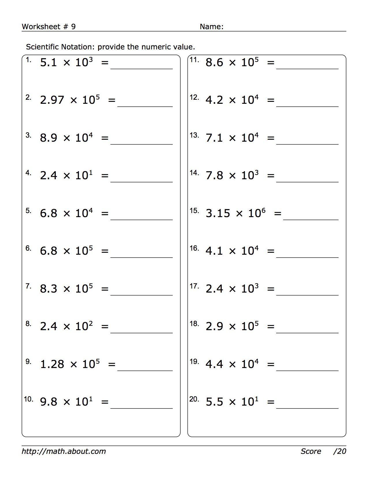 powers of ten worksheet with answers