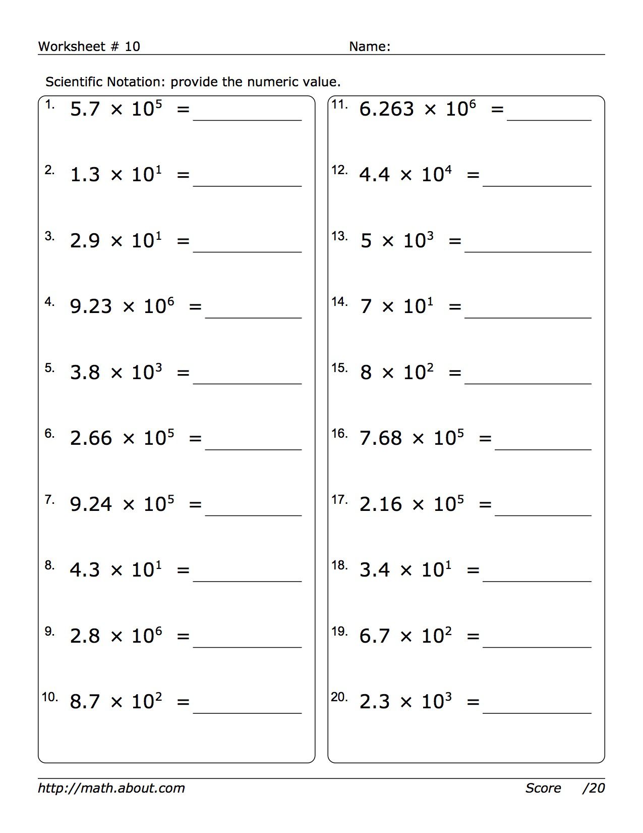 powers of ten worksheet