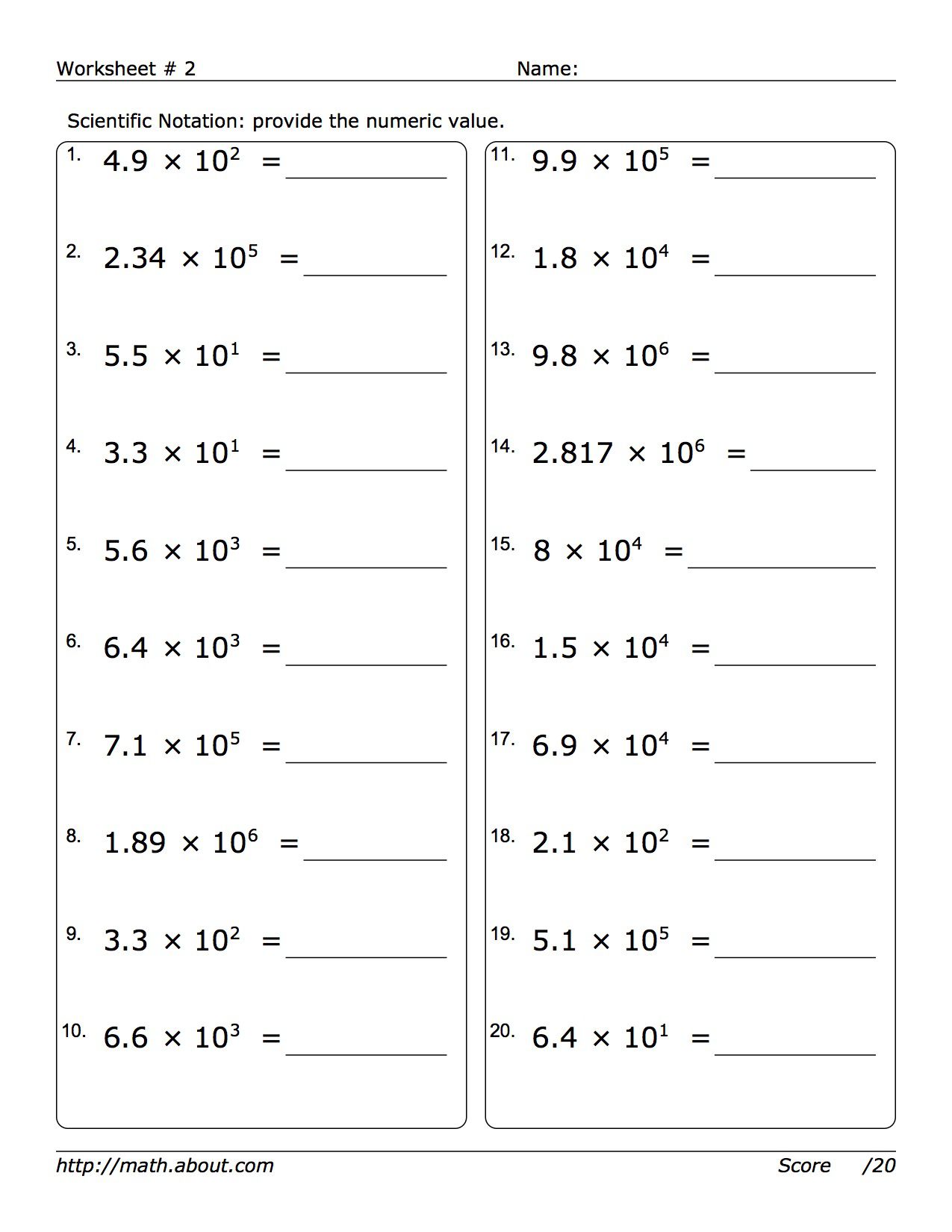 Pre-Algebra Worksheets: Powers of 10