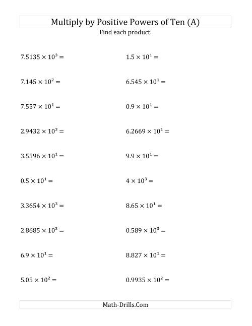 Multiplying Decimals by Positive Powers of Ten (Exponent Form) (A)