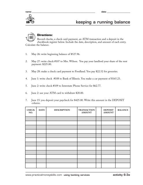 practical money skills worksheet