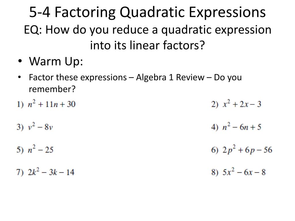 practice 5 4 factoring quadratic expressions worksheet answers