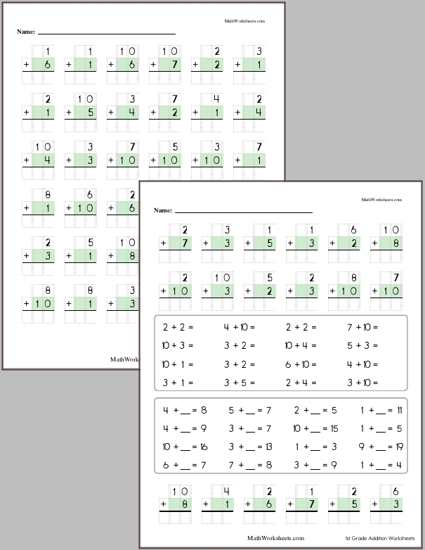 Addition Worksheets for 1st Graders - Free with No Login ...