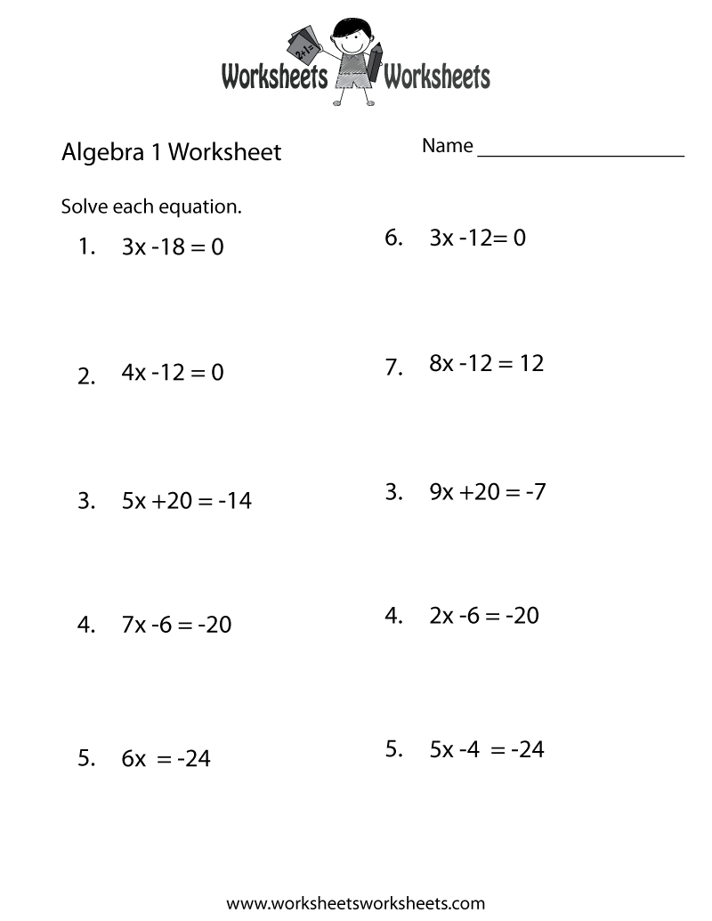 Free Printable Algebra 1 Practice Worksheet