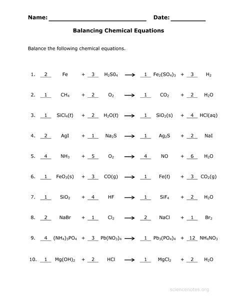 practice balancing chemical equations worksheet with answers