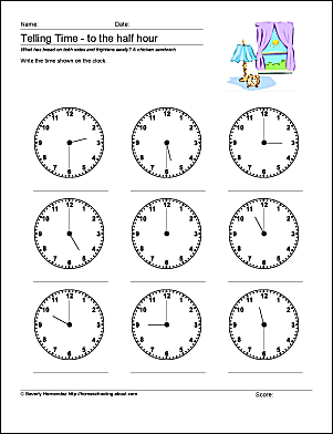 Math Worksheets to Help with Telling Time to the Half Hour