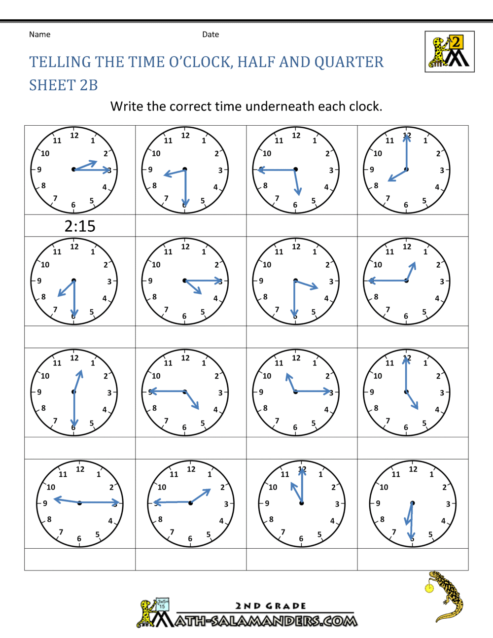 Time Worksheet Oclock, Quarter, and Half past
