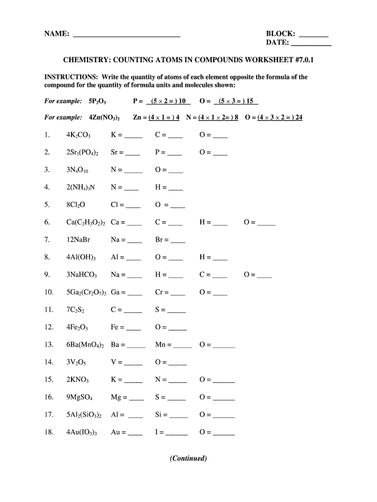 Counting Atoms Worksheet - Fill Online, Printable, Fillable, Blank ...