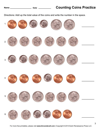 Counting Coins Worksheet #3 - Tims Printables