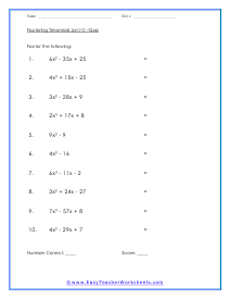 Factoring Trinomials Worksheets