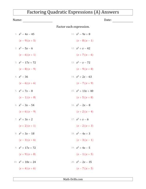 Factoring Quadratic Expressions with Positive a Coefficients of ...