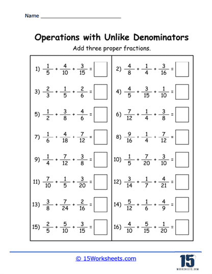 Operations with Unlike Fractions Worksheets - 15 Worksheets Library
