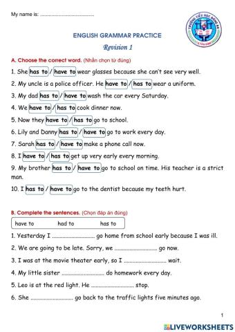 Grade 5 English Grammar Practice worksheet  